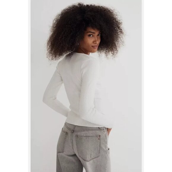 Madewell Wide Rib Sweater Top Women's Small Antique Cream Ivory Sweetheart Neck - Picture 11 of 16